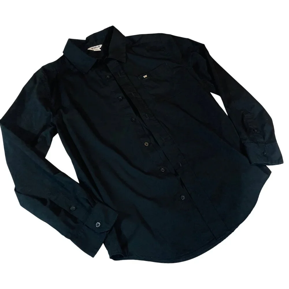 Caterpillar Men's Black Button-Up Shirt S Small Chest Pocket W Logo - Picture 1 of 8